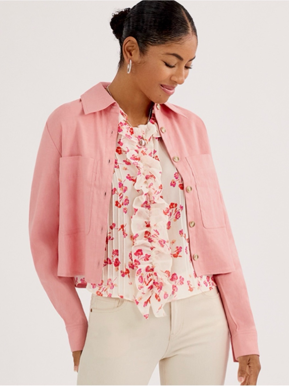 CAbi Cruise Cropped Button-Front Shirt Jacket